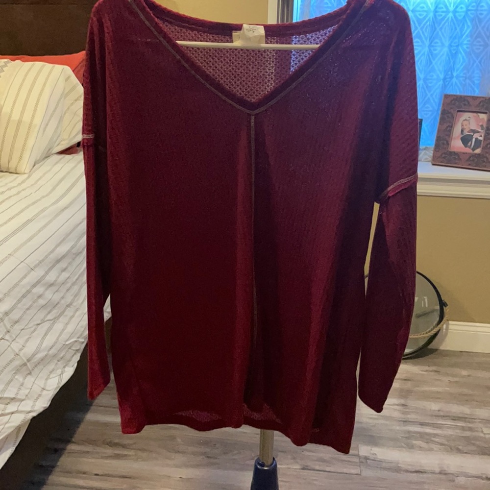 V neck waffle knit top